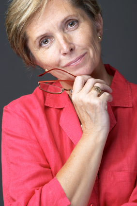 Woman in red shirt